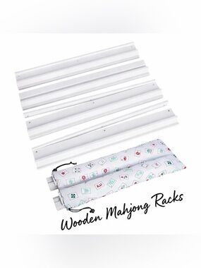 White Wooden Mahjong Tile Racks with Patterned Storage Bag